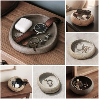 Handmade Stone Catchall Tray – Natural Pebble Bowl for Jewelry, Keys and Wallet | Rustic Wabi Sabi Decor Gift