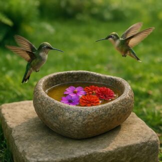 Natural Stone Hummingbird Bath and Feeder Bowl – Handmade River Pebble Bird Bath | Garden Decor | Outdoor Bird Water Dish