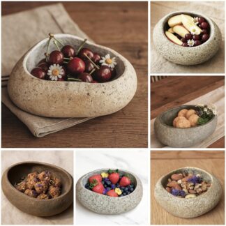 Handmade Stone Fruit Bowl – Natural Pebble Snack Dish | Rustic Wabi Sabi Kitchen Decor