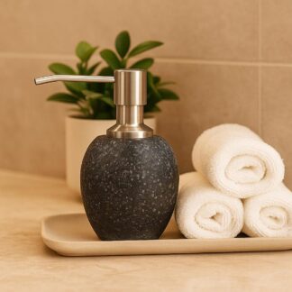 Natural River Stone Soap Dispenser for Bathroom – Heavy Pump Bottle, Non-Plastic, Spa-Inspired Décor for Modern and Rustic Bathrooms