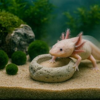 Natural River Stone Axolotl Feeding Bowl – Heavy Aquarium Food Dish for Axolotl and Aquatic Pets – Handcrafted Pebble Tank Decor