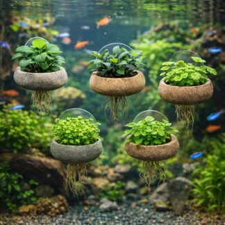 Aquarium Plant Holder with Suction Cup - Mini Natural Stone Planter