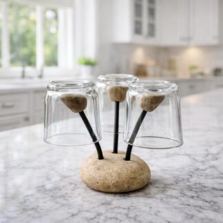Natural Pebble Mug Holder | Stone Cup Drying Stand | Handmade Cup Rack for Kitchen Counter | Rustic Kitchen Organizer