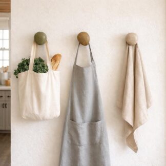 Stone Kitchen Towel Hook - Natural Pebble Wall Hook with Wooden Base