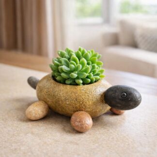 Sea Turtle Planter — Natural Stone Animal Succulent Pot, Beach Themed Bonsai Bowl