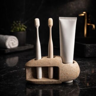 Toothbrush and Toothpaste Organizer, Natural Stone Stand, Pebble Bathroom Decor