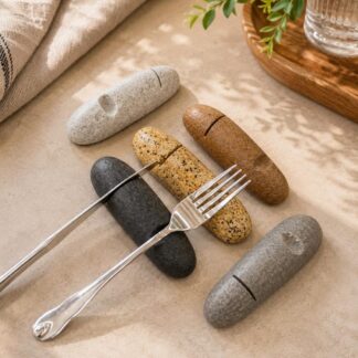 Airbnb Kitchen Decor, Natural Stone Knife Fork Spoon Rest, Pebble Cutlery Rest, Rustic Kitchen Counter Decor, Host Essentials