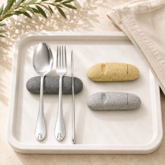 3PCS Natural Stone Cutlery Rest Set, Chopstick Rest, Pebble Knife Fork Spoon Rest, Handmade Stone Utensil Holder, Natural Table Decor