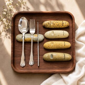 Natural Stone Cutlery Set 6-Piece, Knife and Chopstick Holder, Spoon Fork Holder, Pebble Cutlery Rest, Handmade Stone Table Decor